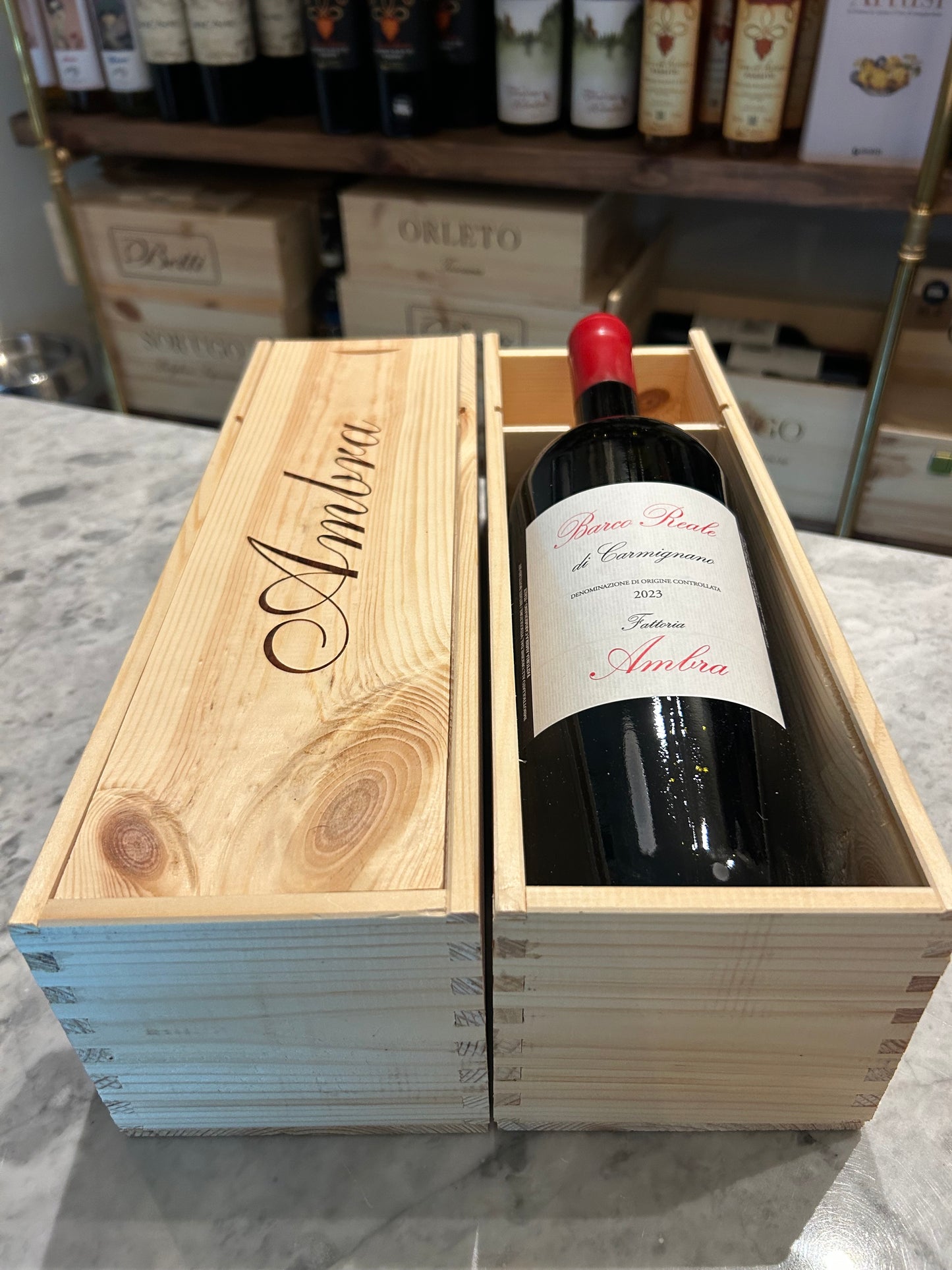 Barco Reale di Carmignano DOC BIO Organic 2023 MAGNUM 1.5lt 75% Sangiovese, 10% Canaiolo Nero, 10% Uva Francesca (Cabernet), 5% other approved red berry varieties, Fattoria Ambra