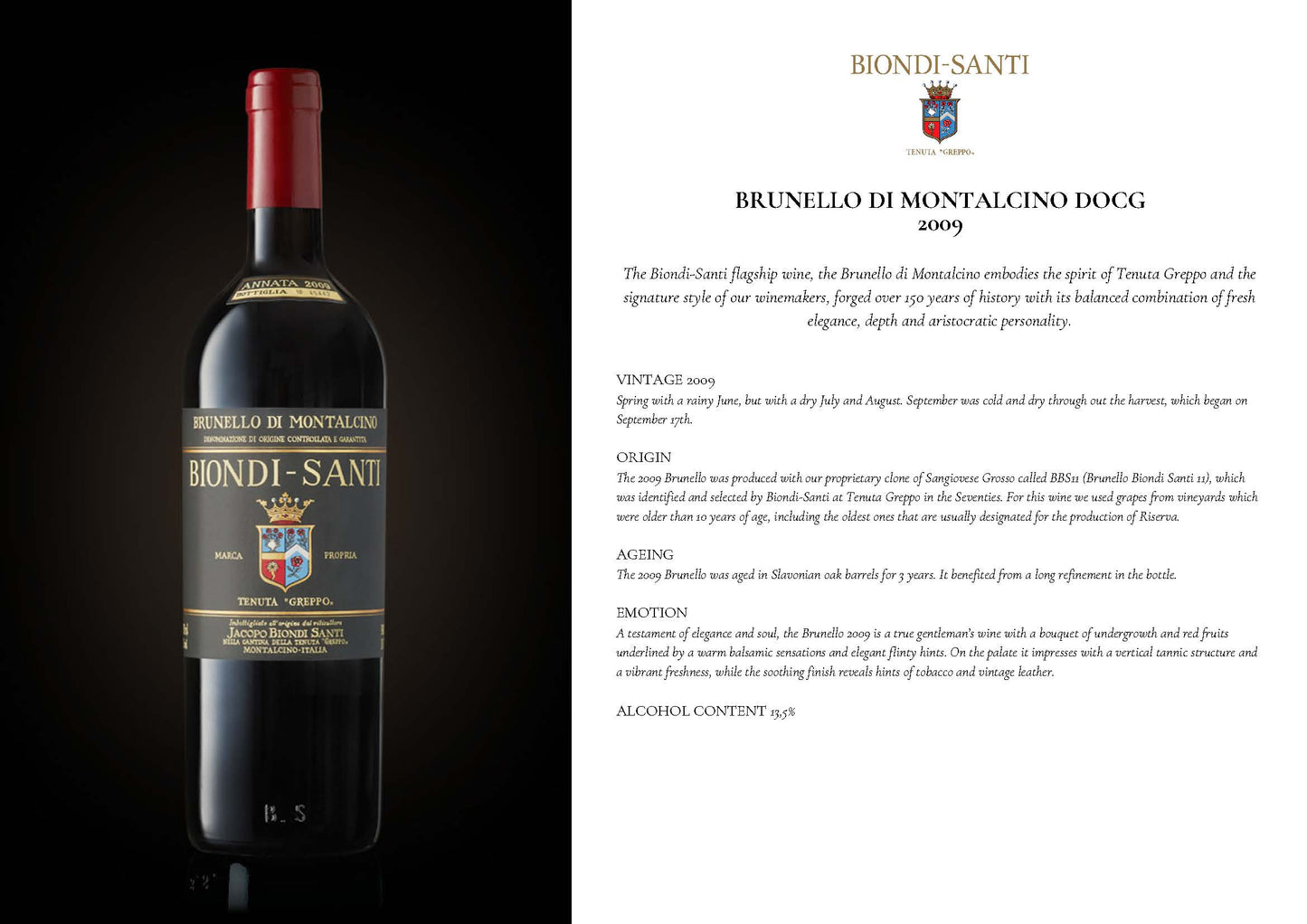 Brunello di Montalcino DOCG 2009 750ml  Biondi-Santi