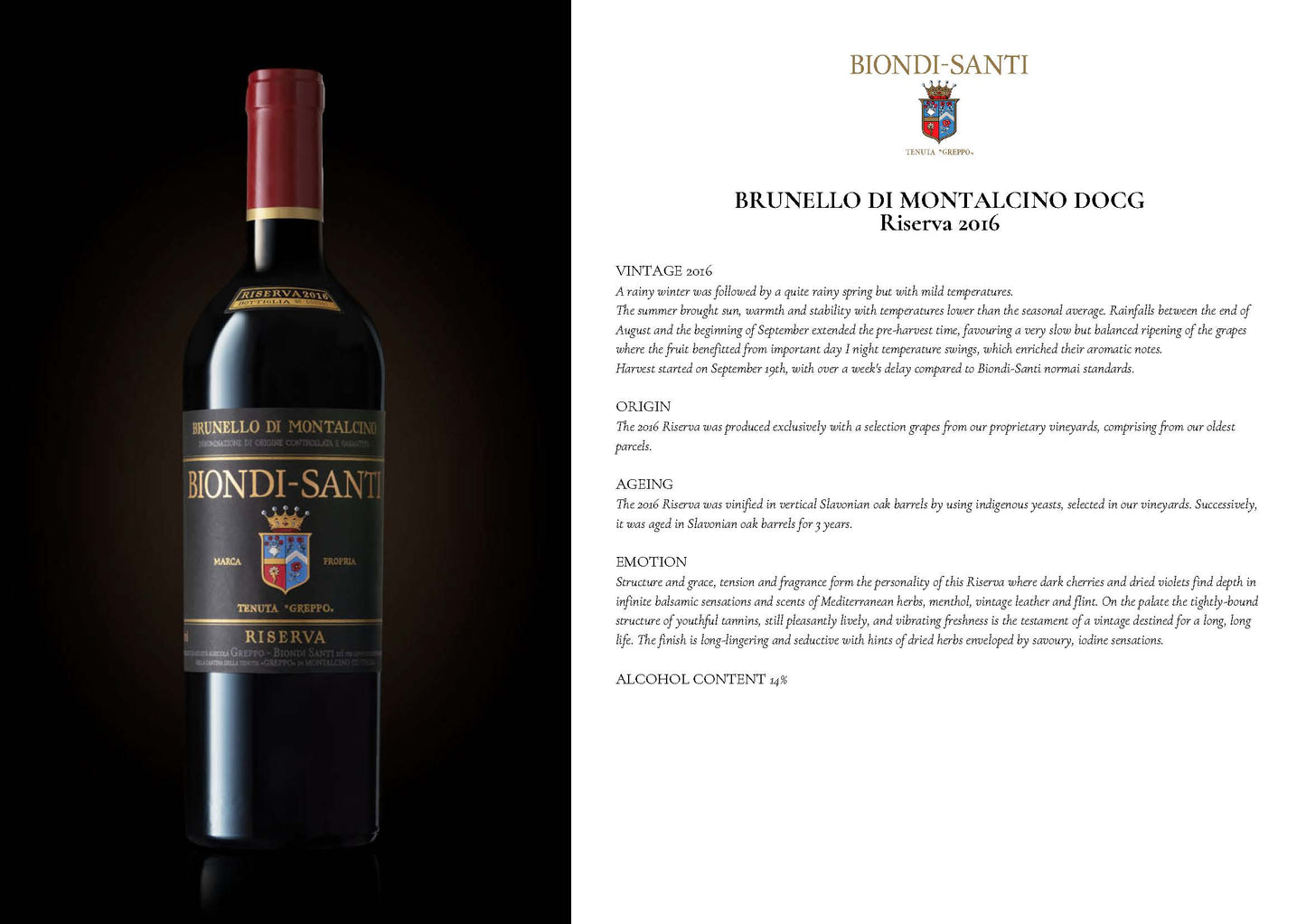 Brunello di Montalcino DOCG RISERVA 2016 750ml  Biondi-Santi