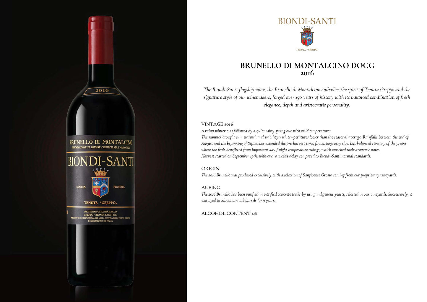 Brunello di Montalcino DOCG 2016 750ml  Biondi-Santi