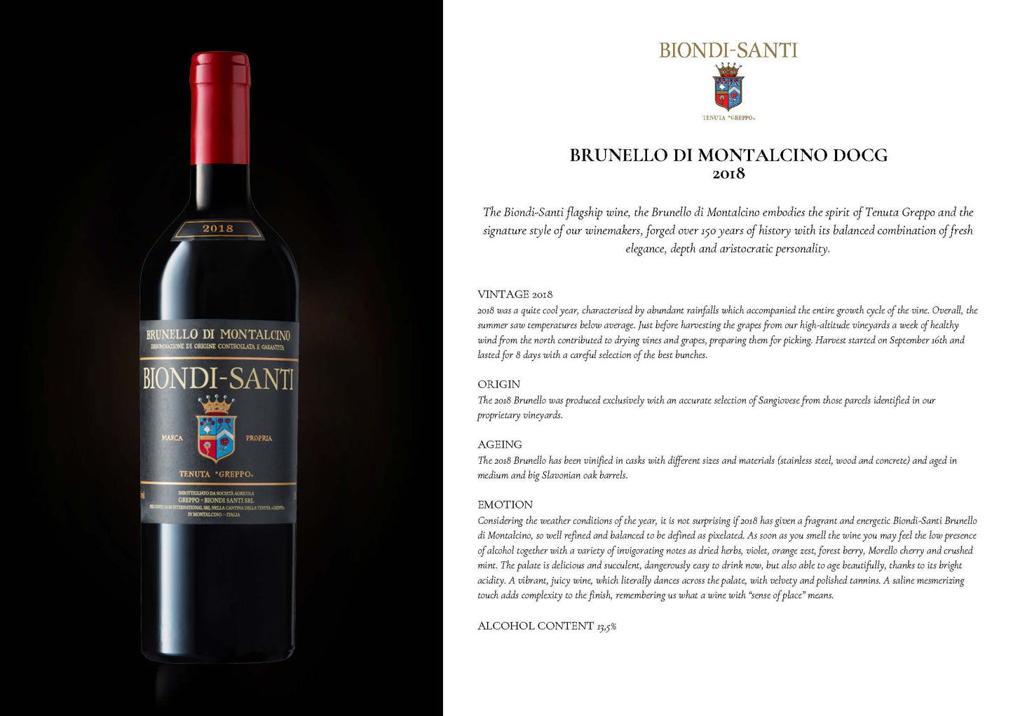 Brunello di Montalcino DOCG 2018 750ml  Biondi-Santi