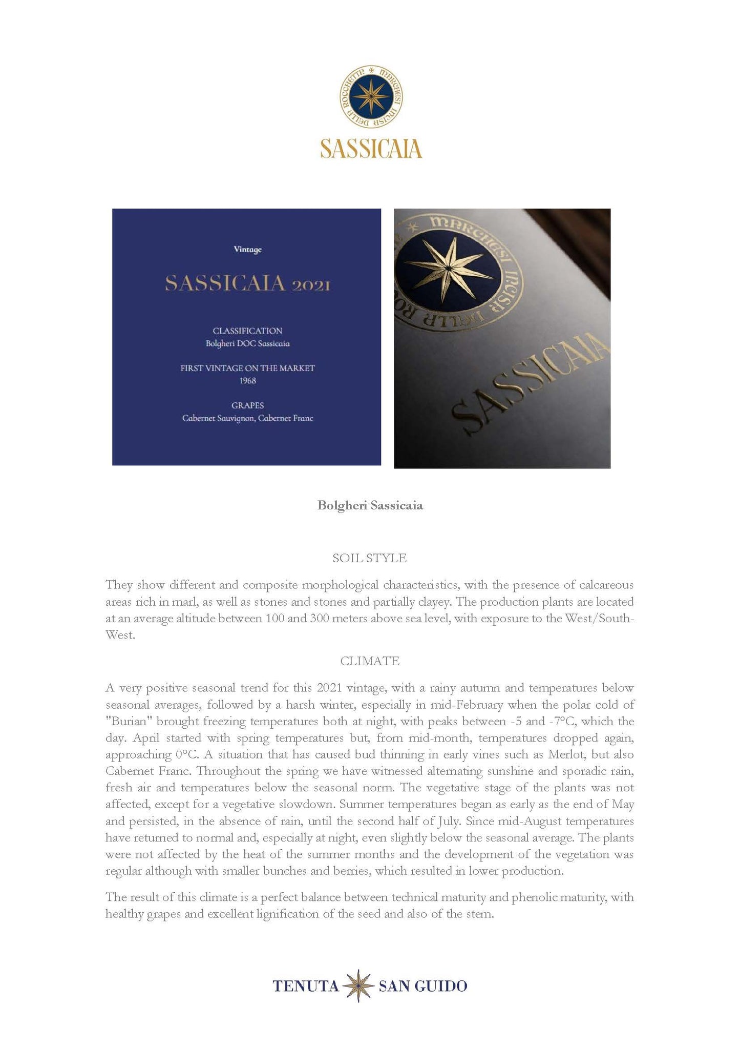 Sassicaia 2021 – Bolgheri DOC 750ml Tenuta San Guido