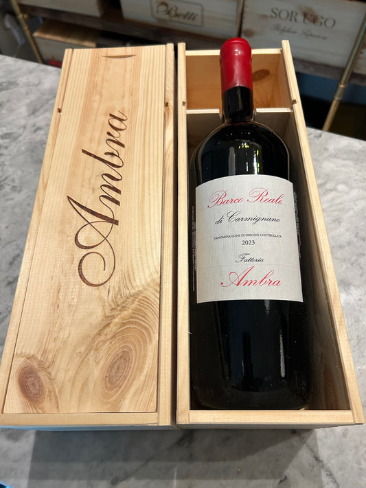 Barco Reale di Carmignano DOC BIO Organic 2023 MAGNUM 1.5lt 75% Sangiovese, 10% Canaiolo Nero, 10% Uva Francesca (Cabernet), 5% other approved red berry varieties, Fattoria Ambra