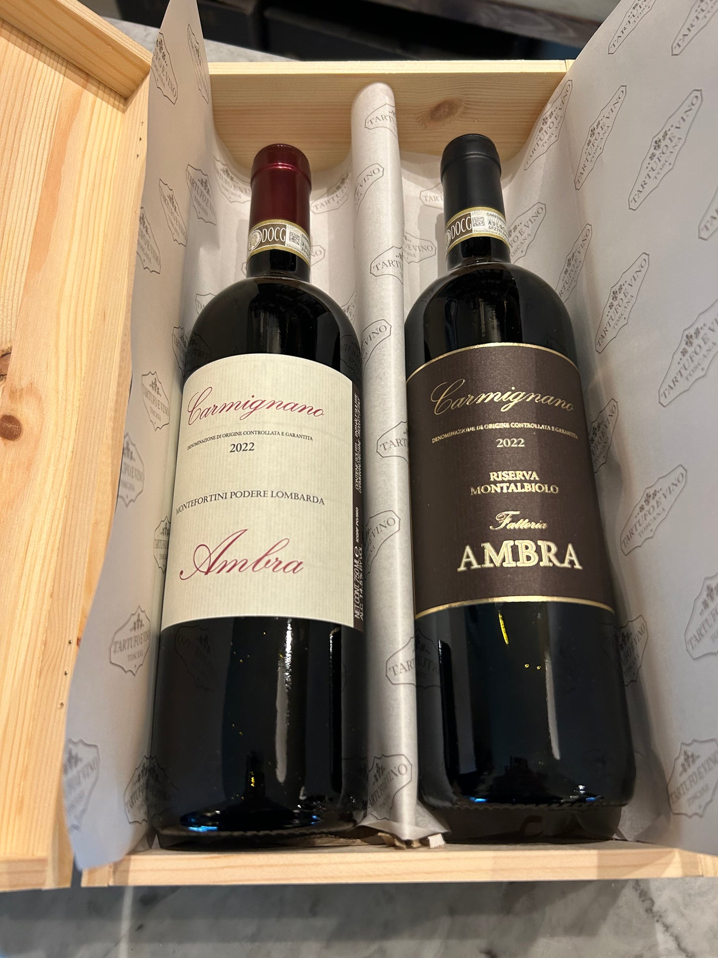 Ambra Carmignano 750mlx2 WOODEN BOX-Riserva Podere Lombarda and Riserva Montalbiolo