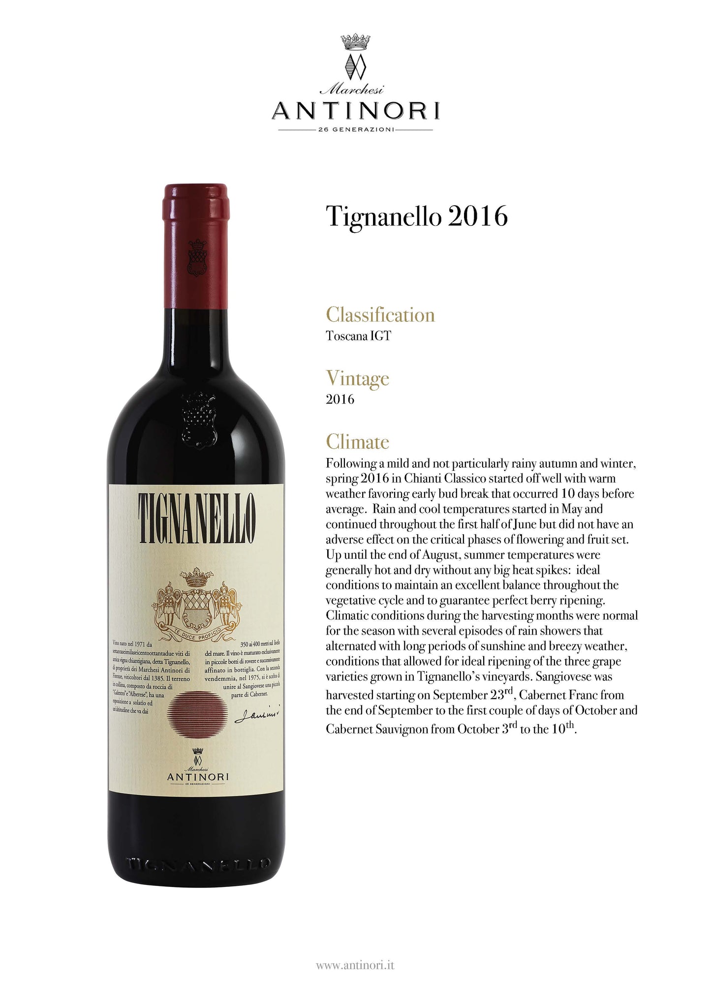 Tignanello 2016 - Toscana IGT Antinori 750ml